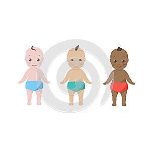 Three happy babies toddlers of different ethnicities