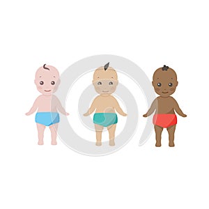 Three happy babies toddlers of different ethnicities photo