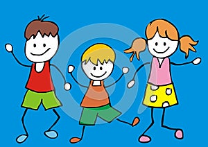 Three happy kids, humorous vector illustration