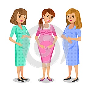 Three happy pregnant women. Maternity and friends concept