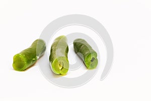 Three Haricots verts on white background photo