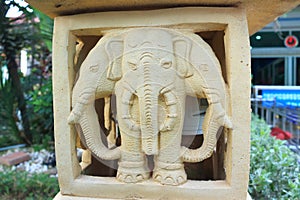 Three head elephant stone carving