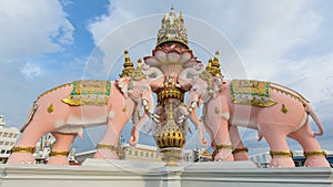 Three head pink elephants statue