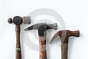 Three head vintage hammer on white background