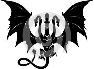 Three Headed Black Mythical Dragon