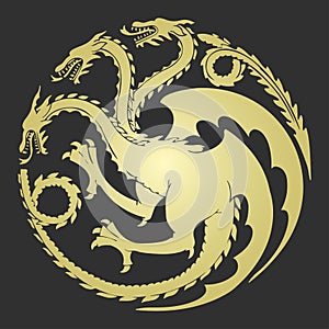 Three-headed gold dragon as emblem of the house Targaryen.