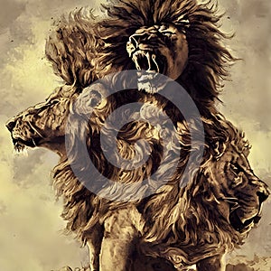 Three headed lion mythical horrific beast