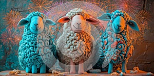 A three-headed sheep figurine represents Catalonia's Correfoc fire run, providing a dynamic night photography photo