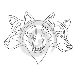 Three-headed wolf drawn in one continuous line. Design for modern tattoos, decor, logo, sports club design, gym design