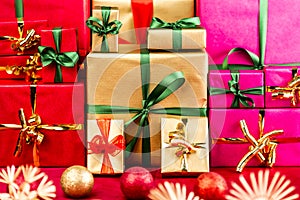 Three Heaps of Christmas Gifts Sorted by Color