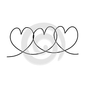 Three hearts in a line Vector illustration