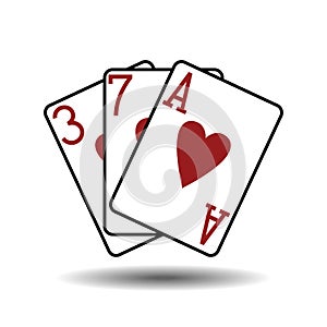 Three hearts playing cards vector illustration