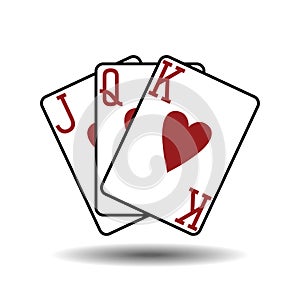 Three hearts playing cards vector illustration