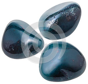 Three heliotrope (bloodstone) gemstones isolated photo