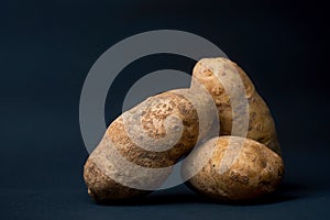 Three High Res Potato on Black Background