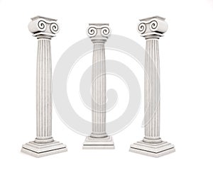 Three historic architectural column on white background