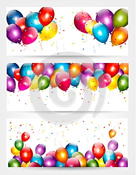 Three holiday birthday banners with balloons.