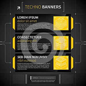 Three horizontal banners in techno style.
