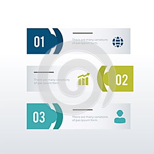 Three horizontal infographic template design. Business concept infograph with 3 options, steps or processes. Vector visualization