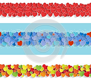 Three Horizontal Seamless Strips with Hearts.