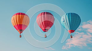 Three Hot Air Balloons Soaring Through Sky