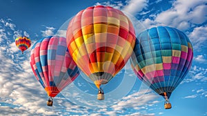 Three Hot Air Balloons Soaring Through Sky