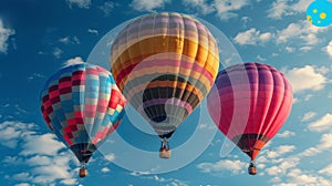 Three Hot Air Balloons Soaring Through Sky