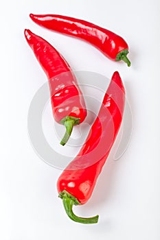 Three hot red chilly peppers