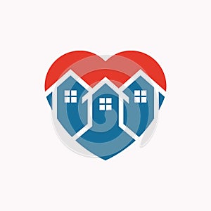 Three Houses Encased in a Heart Symbolizing Residential Love and Community Care