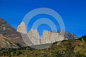 The three huge granite towers at the end of the W walk in Torres del Paine National Park