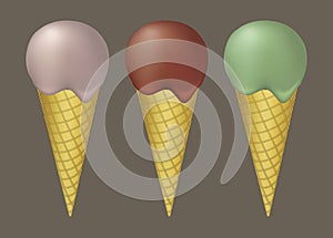 Three Ice Cream cones illustration