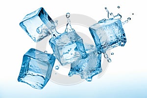 Three ice cubes are falling into the water and are being dropped. Generative AI