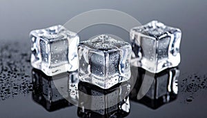 Three Ice Cubes on Reflective Surface