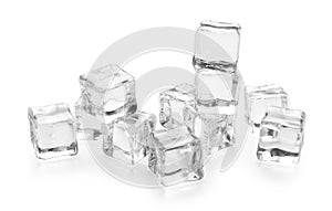 Three ice cubes on white