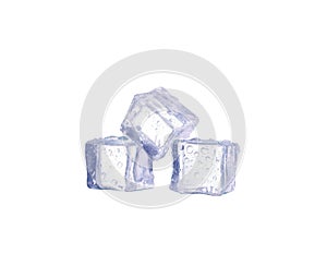 Three ice cubes on white background