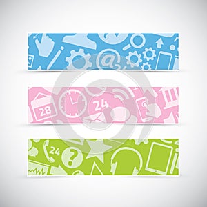 Three icon texture web banners headers vector