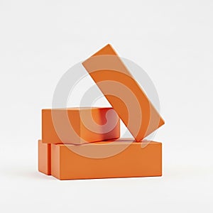 Three Orange Rectangular Blocks Stacked on White Background cubes stacking