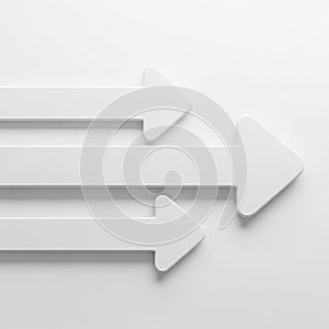 Three White Arrows Pointing Right in Parallel on a White Textured Background direction