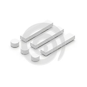 Three White Rectangular Boxes and Three White Cylinders on a White Background white boxes