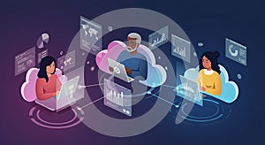 Business Team Collaborating on Cloud-Based Data Systems