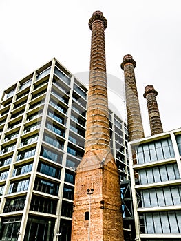 Three industrial chimneys in Barcelona