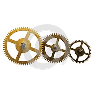 Three industrial clock brass gear wheels