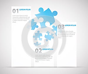 Three infographic options with puzzle pieces in ba