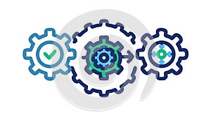 Three Interconnected Gears, Collaboration and Workflow Icon, vector design Generative AI