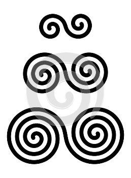 Three interlocked double spirals over white photo