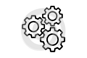 Three interlocking gears icon on white background cogs mechanism