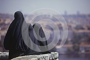 Islamic women wearing burqua, Istanbul photo