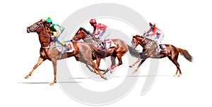 Jockey horse racing isolated on white background photo