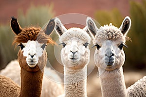 Three jovial alpacas, each sporting a pair of rabbit ears