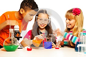 Three kids and chemistry lab